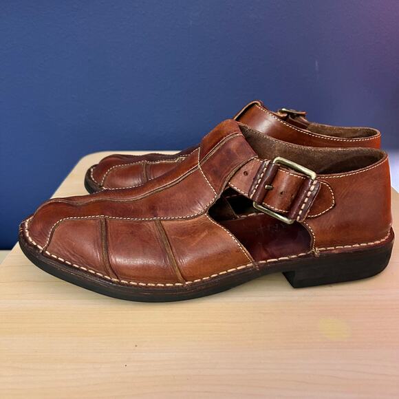 Cole Haan Men's Fisherman Brown Leather Slip-On Buckle Sandal Size 8.5 D 18190 - Picture 2 of 11